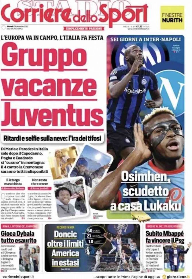 Il Corriere dello Sport, la prima pagina di oggi, giovedì 29 dicembre 2022
