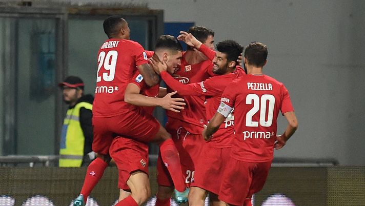 REGGIO NELL'EMILIA, ITALY - OCTOBER 30: Nikola Milenkovic of ACF Fiorentina celebrates after scoring goal 1-2 during the Serie A match between US Sassuolo and ACF Fiorentina at Mapei Stadium - Città del Tricolore on October 30, 2019 in Reggio nell'Emilia, Italy (Photo by Giuseppe Bellini/Getty Images) REGGIO NELL'EMILIA, ITALY - OCTOBER 30: Nikola Milenkovic of ACF Fiorentina celebrates after scoring goal 1-2 during the Serie A match between US Sassuolo and ACF Fiorentina at Mapei Stadium - Città del Tricolore on October 30, 2019 in Reggio nell'Emilia, Italy (Photo by Giuseppe Bellini/Getty Images)