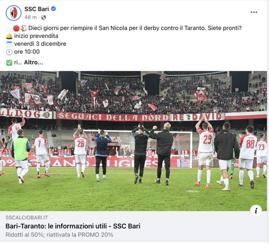 Verso il no ai tifosi tarantini: il Bari ai suoi “Siete pronti a riempire lo stadio per il derby?”- immagine 3