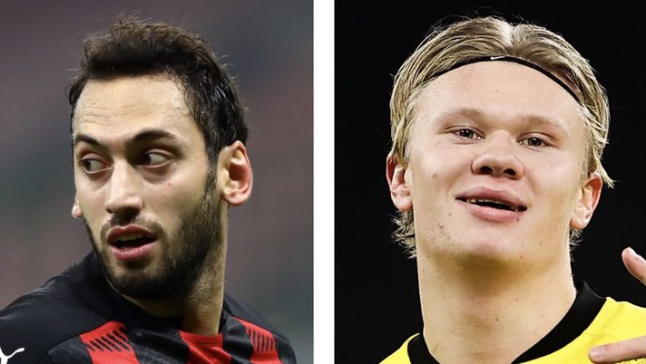 Hakan Calhanoglu (centrocampista AC Milan) ed Erling Braut Haaland (attaccante AC Milan), temi caldi del calciomercato del Milan | AC Milan News (Getty Images) 
