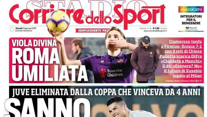 Prima Pagina, Corriere dello Sport: “Sanno perdere. Roma umiliata. Icardi-Immobile, fuori uno. La Serie B…” Prima Pagina, Corriere dello Sport: “Sanno perdere. Roma umiliata. Icardi-Immobile, fuori uno. La Serie B…”