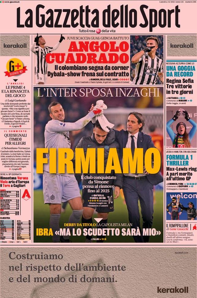 Prima Pagina, La Gazzetta dello Sport: ” Firmiamo! L’Inter sposa Inzaghi” - immagine 1
