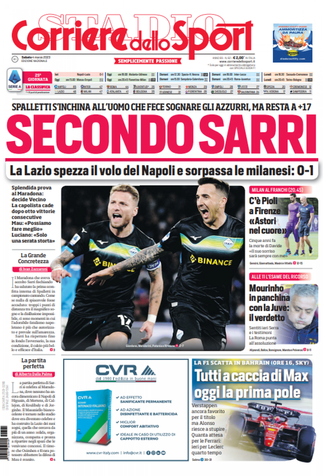 EDICOLA / CdS: “La Lazio spezza il volo del Napoli e sorpassa Inter e Milan” - immagine 1