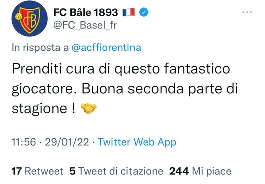 Il Basilea alla Fiorentina: “Prendetevi cura di questo fantastico giocatore”- immagine 2