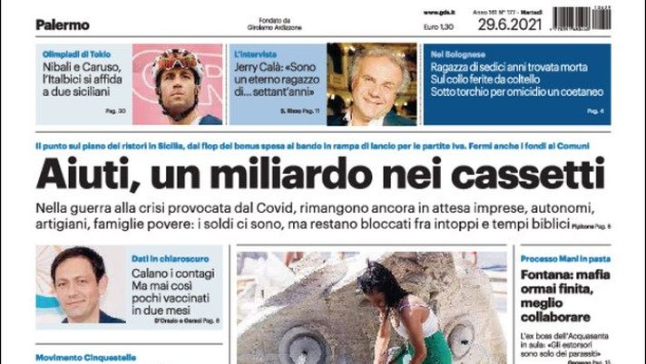 Prima Pagina, Giornale di Sicilia: “Aiuti, un miliardo nei cassetti. Arriva il supercaldo africano“  Prima Pagina, Giornale di Sicilia: “Aiuti, un miliardo nei cassetti. Arriva il supercaldo africano“