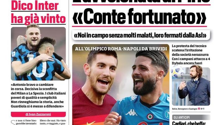 Prima Pagina, Corriere dello Sport: &#8220;L&#8217;avvelenata di Pirlo. Roma-Napoli, Eurospareggio per la Champions&#8221; 