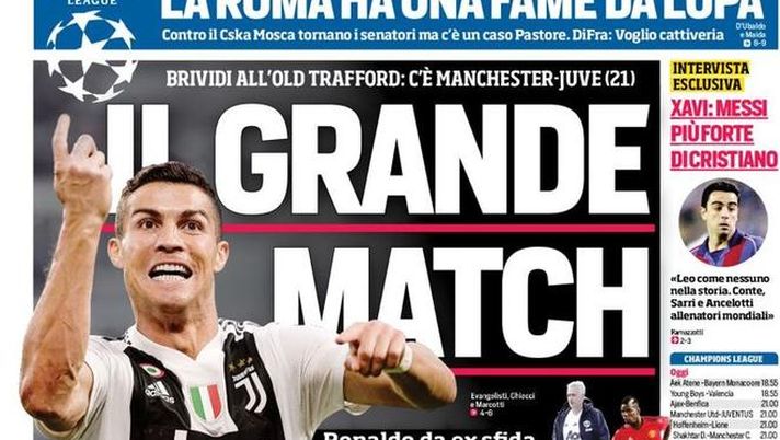 Prima Pagina, Corriere dello Sport: &#8220;Grande match. La Roma ha una fame da Lupa. Gravina presidente. Gigio divide il Milan&#8230;&#8221; 