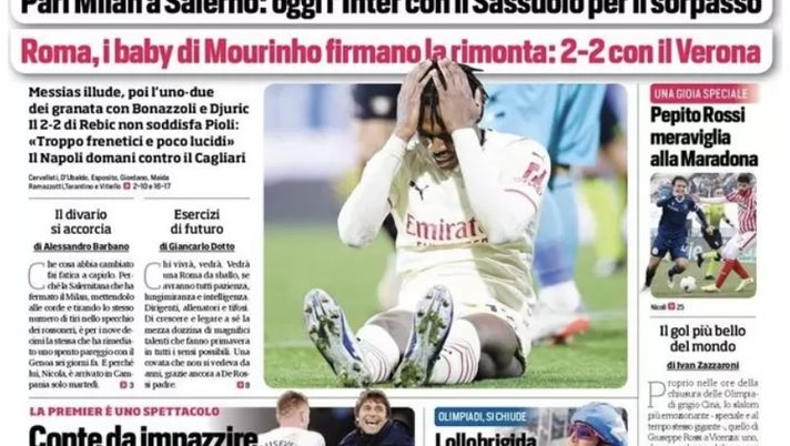 Prima Pagina, Corriere dello Sport: “Diavolo, che frenata. L’Inter per il sorpasso” - immagine 1