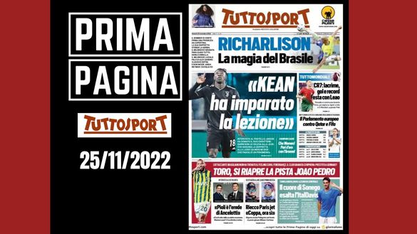 La prima pagina di 'Tuttosport', in edicola oggi, 25-11-2022 Tuttosport