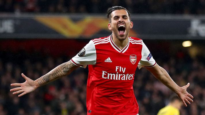 LONDON, ENGLAND - OCTOBER 03: Dani Ceballos of Arsenal celebrates after scoring his team's fourth goal during the UEFA Europa League group F match between Arsenal FC and Standard Liege at Emirates Stadium on October 03, 2019 in London, United Kingdom. (Photo by Julian Finney/Getty Images) 
