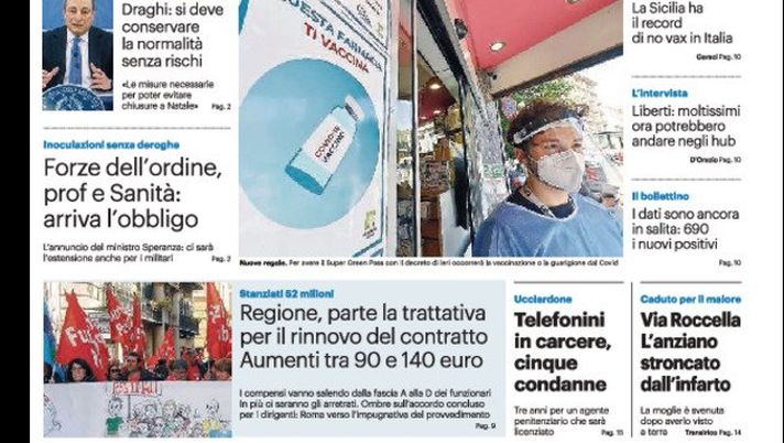 Prima Pagina Giornale di Sicilia, Miccoli in cella: “Pago per cose che non ho fatto” 