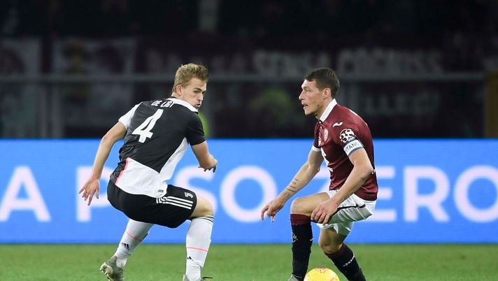 TURIN, ITALY - NOVEMBER 02: Juventus player Matthijs de Ligt and Torino player Andrea Belotti during the Serie A match between Torino FC and Juventus at Stadio Olimpico di Torino on November 02, 2019 in Turin, Italy. (Photo by Daniele Badolato - Juventus FC/Juventus FC via Getty Images) TURIN, ITALY - NOVEMBER 02: Juventus player Matthijs de Ligt and Torino player Andrea Belotti during the Serie A match between Torino FC and Juventus at Stadio Olimpico di Torino on November 02, 2019 in Turin, Italy. (Photo by Daniele Badolato - Juventus FC/Juventus FC via Getty Images)