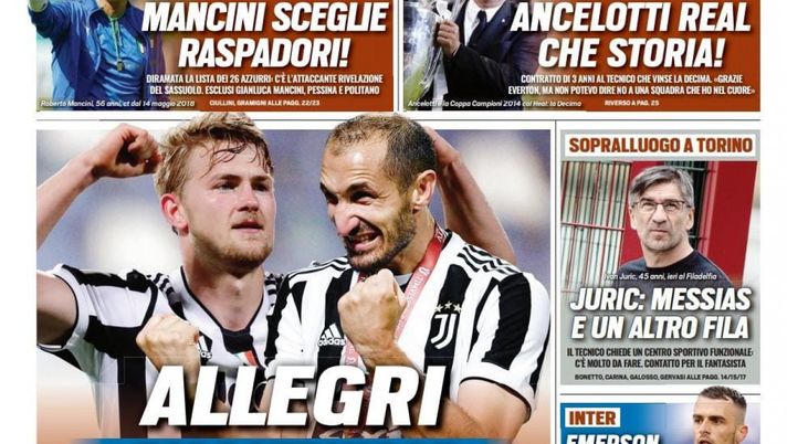 Prima Pagina, Tuttosport: “Allegri ricostruisce il muro. Inter: Emerson e Kostic, avanti tutta!” Prima Pagina, Tuttosport: “Allegri ricostruisce il muro. Inter: Emerson e Kostic, avanti tutta!”