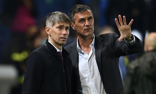Paolo Maldini e Frederic Massara (dirigenti AC Milan), responsabili delle operazioni di calciomercato dei rossoneri | Milan News (Getty Images) Maldini Massara AC Milan Calciomercato Milan