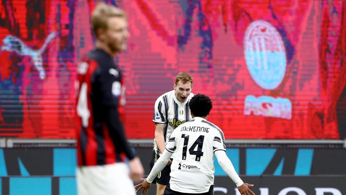 Dejan Kulusevski (attaccante Juventus) e Weston McKennie (centrocampista Juventus) esultano per il gol dello statunitense in Milan-Juventus 1-3 (Serie A 2020-2021) | AC Milan News (Getty Images) Dejan Kulusevski (attaccante Juventus) e Weston McKennie (centrocampista Juventus) esultano per il gol dello statunitense in Milan-Juventus 1-3 (Serie A 2020-2021) | AC Milan News (Getty Images)