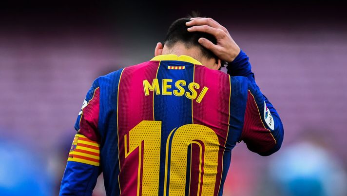 BARCELONA, SPAIN - MAY 16: Lionel Messi of FC Barcelona shows his dejection during the La Liga Santander match between FC Barcelona and RC Celta at Camp Nou on May 16, 2021 in Barcelona, Spain. Sporting stadiums around Spain remain under strict restrictions due to the Coronavirus Pandemic as Government social distancing laws prohibit fans inside venues resulting in games being played behind closed doors. (Photo by David Ramos/Getty Images) BARCELONA, SPAIN - MAY 16: Lionel Messi of FC Barcelona shows his dejection during the La Liga Santander match between FC Barcelona and RC Celta at Camp Nou on May 16, 2021 in Barcelona, Spain. Sporting stadiums around Spain remain under strict restrictions due to the Coronavirus Pandemic as Government social distancing laws prohibit fans inside venues resulting in games being played behind closed doors. (Photo by David Ramos/Getty Images)