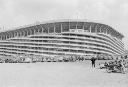1950s: A general view outside of the Giuseppe Meazza - San Siro stadium in Milan, Italy. 1950s: A general view outside of the Giuseppe Meazza - San Siro stadium in Milan, Italy.
