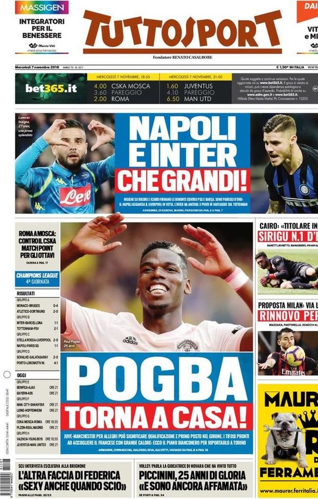 Prima Pagina, Tuttosport: “Napoli e Inter, che grandi! Pogba torna a casa! Rinnovo per Suso, il Milan…” Prima Pagina, Tuttosport: “Napoli e Inter, che grandi! Pogba torna a casa! Rinnovo per Suso, il Milan…”