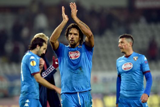  TURIN, ITALY - NOVEMBER 27: Amauri of Torino FC salutes the fans at the end of the UEFA Europa League group B match between Torino FC and Club Brugge KV on November 27, 2014 in Turin, Italy. (Photo by Valerio Pennicino/Getty Images) 