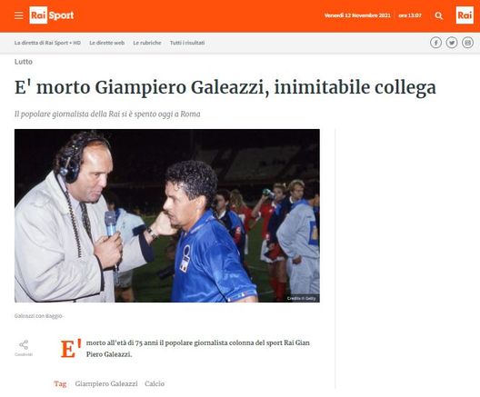 Il mondo dello sport dice addio al giornalista Rai Giampiero Galeazzi- immagine 2