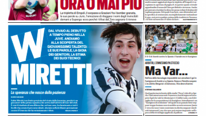 Prima Pagina, Tuttosport: “Belotti ora o mai più. W Miretti, speranza e pazienza”  Prima Pagina
