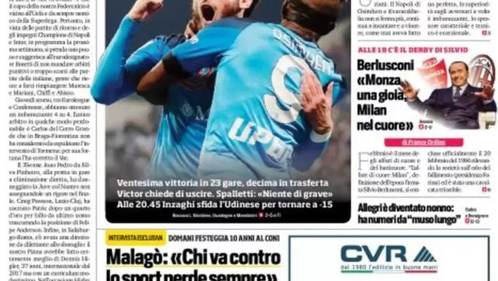 EDICOLA – I marziani: il Napoli batte anche il Sassuolo ed è a +18 sull’Inter - immagine 1