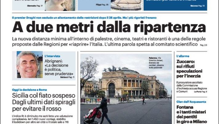 Prima Pagina, Giornale di Sicilia: “A due metri dalla ripartenza. Sicilia col fiato sospeso, spiragli per evitare la zona rossa&#8221; 