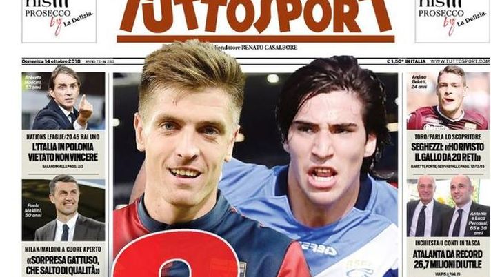 Prima Pagina, Tuttosport: “Due per la Juve. Italia in Polonia, vietato non vincere. Inter, tra derby e mercato…” 