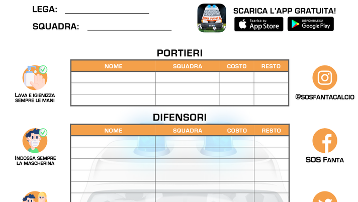 La Tabella Di SOS Fanta Per La Vostra Asta Del Fantacalcio: Scaricala ...