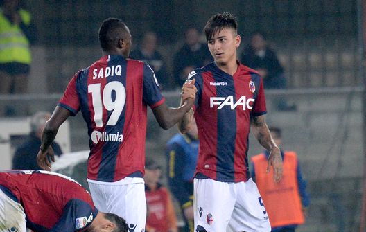 VERONA, ITALY - OCTOBER 26: Erikck Pulgar (R) of Bologna FC celebrates with his team's mate Sadiq Umar after scoring his opening goal during the Serie A match between AC ChievoVerona and Bologna FC at Stadio Marc'Antonio Bentegodi on October 26, 2016 in Verona, Italy. (Photo by Dino Panato/Getty Images) VERONA, ITALY - OCTOBER 26: Erikck Pulgar (R) of Bologna FC celebrates with his team's mate Sadiq Umar after scoring his opening goal during the Serie A match between AC ChievoVerona and Bologna FC at Stadio Marc'Antonio Bentegodi on October 26, 2016 in Verona, Italy. (Photo by Dino Panato/Getty Images)
