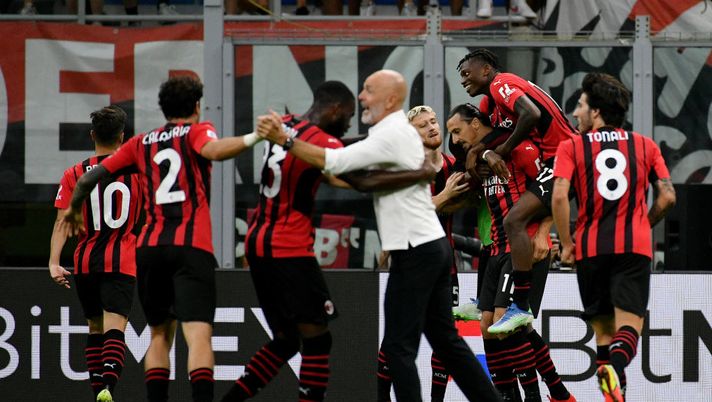 MILAN, ITALY - SEPTEMBER 12: Zlatan Ibrahimovic of AC Mila celebrates a second goal during the Serie A match between AC Milan and SS Lazio at Stadio Giuseppe Meazza on September 12, 2021 in Milan, Italy. (Photo by Marco Rosi - SS Lazio/Getty Images) 