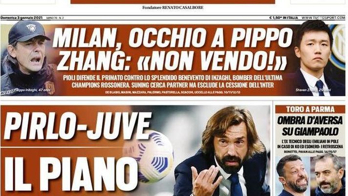Tuttosport, la prima pagina di oggi, domenica 3 gennaio 2021 Tuttosport, la prima pagina di oggi, domenica 3 gennaio 2021