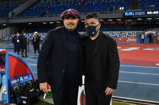 NAPLES, ITALY - MARCH 07: Sinisa Mihajlovic, Head Coach of Bologna F.C. 1909 and Gennaro Gattuso, Head Coach of SSC Napoli pose for a photograph prior to the Serie A match between SSC Napoli and Bologna FC at Stadio Diego Armando Maradona on March 07, 2021 in Naples, Italy. Sporting stadiums around Italy remain under strict restrictions due to the Coronavirus Pandemic as Government social distancing laws prohibit fans inside venues resulting in games being played behind closed doors. (Photo by Francesco Pecoraro/Getty Images) NAPLES, ITALY - MARCH 07: Sinisa Mihajlovic, Head Coach of Bologna F.C. 1909 and Gennaro Gattuso, Head Coach of SSC Napoli pose for a photograph prior to the Serie A match between SSC Napoli and Bologna FC at Stadio Diego Armando Maradona on March 07, 2021 in Naples, Italy. Sporting stadiums around Italy remain under strict restrictions due to the Coronavirus Pandemic as Government social distancing laws prohibit fans inside venues resulting in games being played behind closed doors. (Photo by Francesco Pecoraro/Getty Images)