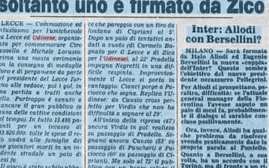 Accadde Oggi: 3/2/1984 L’Udinese ne fa cinque al Lecce