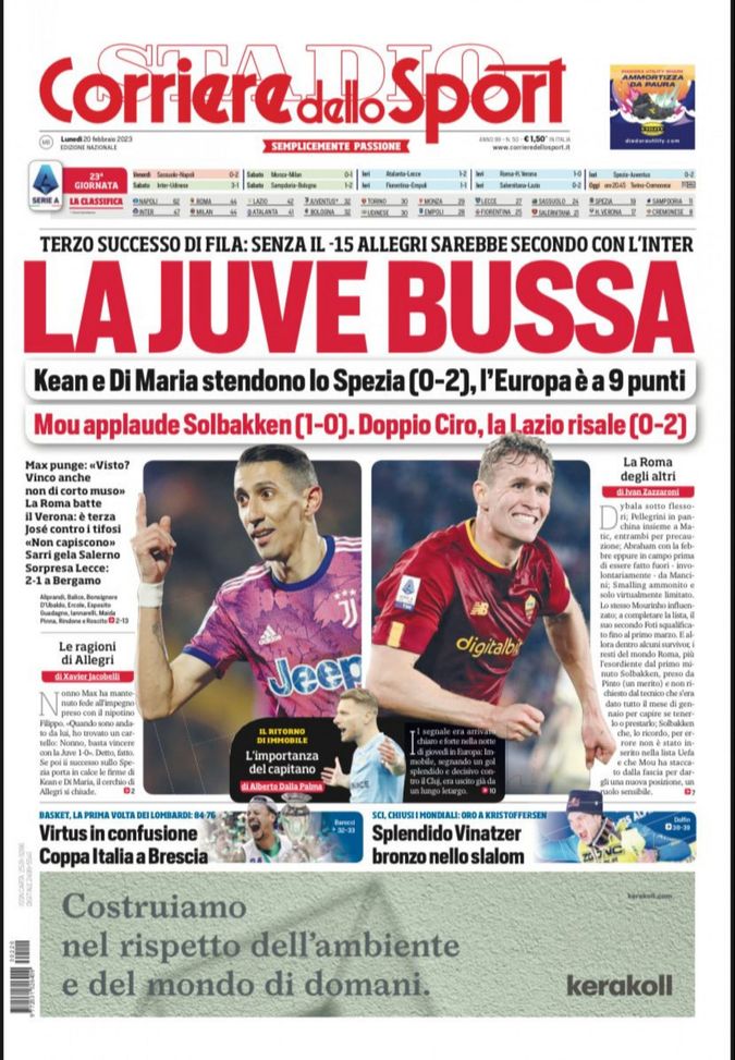 EDICOLA / CdS: La Juve bussa. Senza il -15 Allegri secondo con l’Inter - immagine 1