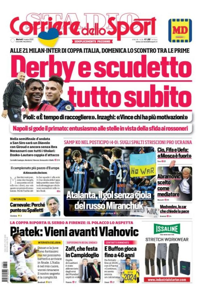 Il Corriere dello Sport, la prima pagina di oggi, martedì 1° marzo 2022