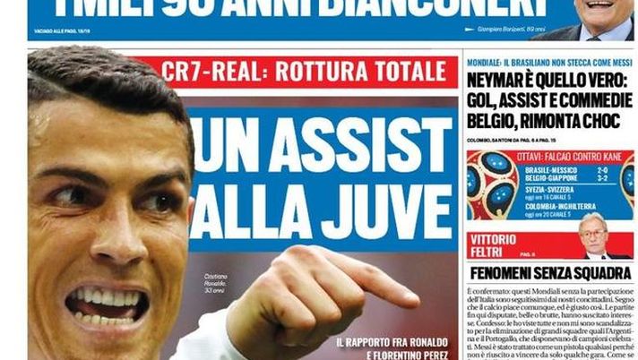 Prima Pagina, Tuttosport: “Un assist alla Juve. Neymar: gol, assist e commedie. Fassone: ‘Dopo il Tas tre colpi da Milan’…” 