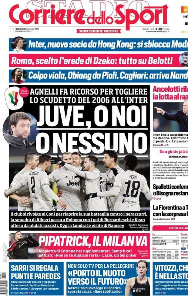 Prima Pagina, Corriere dello Sport: “Juve, o noi o nessuno. Inter, si sblocca Modric. Pipatrick, il Milan va…” Prima Pagina, Corriere dello Sport: “Juve, o noi o nessuno. Inter, si sblocca Modric. Pipatrick, il Milan va…”