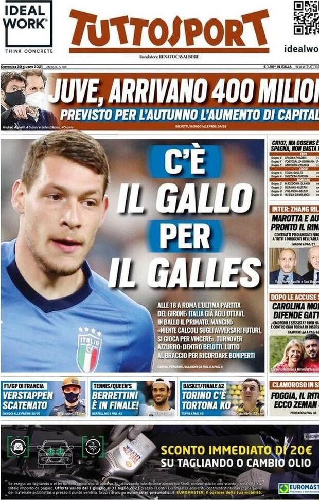 Prima Pagina, Tuttosport: “C’è il Gallo per il Galles!” 