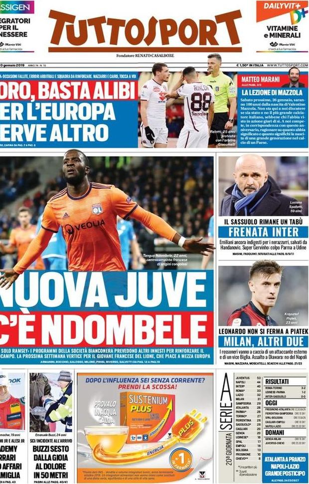 Prima Pagina, Tuttosport: “Nuove Juve, c’è Ndombele. Toro, basta alibi. Frenata Inter. Milan, altri due…” Prima Pagina, Tuttosport: “Nuove Juve, c’è Ndombele. Toro, basta alibi. Frenata Inter. Milan, altri due…”