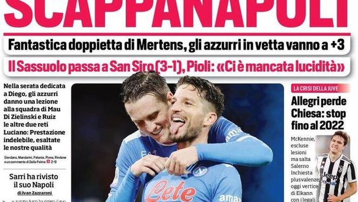 Prima Pagina, Corriere dello Sport: “ScappaNapoli! Spalletti travolge la Lazio” 