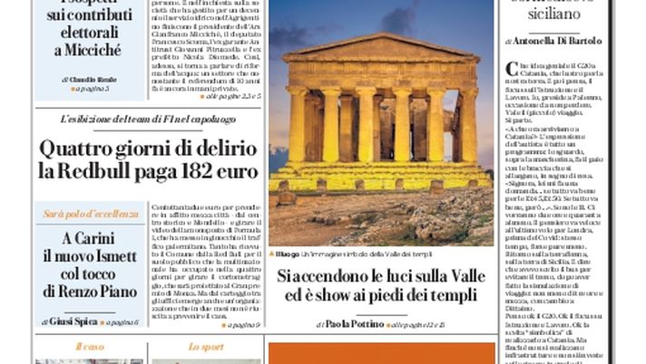 Prima Pagina, La Repubblica-Palermo: “Affari, regali, clientele: ‘Girgenti’ travolge la politica“ Prima Pagina, La Repubblica-Palermo: “Affari, regali, clientele: ‘Girgenti’ travolge la politica“