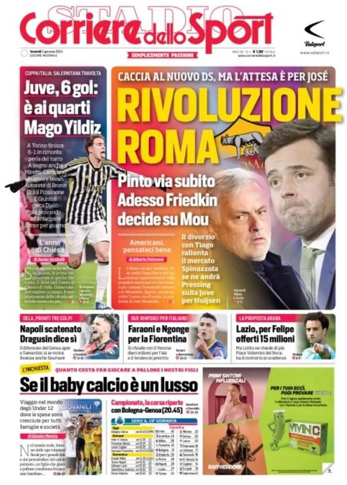 EDICOLA / CdS: Rivoluzione Roma. Juve su Djalo per anticipare l’Inter - immagine 1