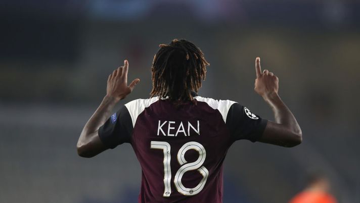 ISTANBUL, TURKEY - OCTOBER 28: Moise Kean of Paris Saint-Germain celebrates after scoring his sides second goal during the UEFA Champions League Group H stage match between Istanbul Basaksehir and Paris Saint-Germain at Basaksehir Fatih Terim Stadyumu on October 28, 2020 in Istanbul, Turkey. Sporting stadiums around Turkey remain under strict restrictions due to the Coronavirus Pandemic as Government social distancing laws prohibit fans inside venues resulting in games being played behind closed doors. (Photo by Tolga Bozoglu - Pool/Getty Images) ISTANBUL, TURKEY - OCTOBER 28: Moise Kean of Paris Saint-Germain celebrates after scoring his sides second goal during the UEFA Champions League Group H stage match between Istanbul Basaksehir and Paris Saint-Germain at Basaksehir Fatih Terim Stadyumu on October 28, 2020 in Istanbul, Turkey. Sporting stadiums around Turkey remain under strict restrictions due to the Coronavirus Pandemic as Government social distancing laws prohibit fans inside venues resulting in games being played behind closed doors. (Photo by Tolga Bozoglu - Pool/Getty Images)