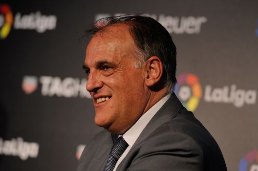 MADRID, SPAIN - JULY 13: Javier Tebas, President of La Liga smiles at the press conference to announce TAG Heuer as the Official Timekeeper and Official Sponsor of La Liga at the Royal Theatre on July 13, 2016 in Madrid, Spain. (Photo by Denis Doyle/Getty Images for Tag Heuer) MADRID, SPAIN - JULY 13: Javier Tebas, President of La Liga smiles at the press conference to announce TAG Heuer as the Official Timekeeper and Official Sponsor of La Liga at the Royal Theatre on July 13, 2016 in Madrid, Spain. (Photo by Denis Doyle/Getty Images for Tag Heuer)