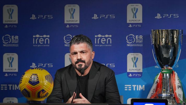 during an SSC Napoli Press Conference ahead of the Italian PS5 Supercup match between Juventus and SSC Napoli at Mapei Stadium - Citta' del Tricolore on January 19, 2021 in Reggio nell'Emilia, Italy. Gattuso: “Deluso dal presidente, io non tratto con altri e in tanti qui mi massacrano. Per Mertens…” - immagine 1