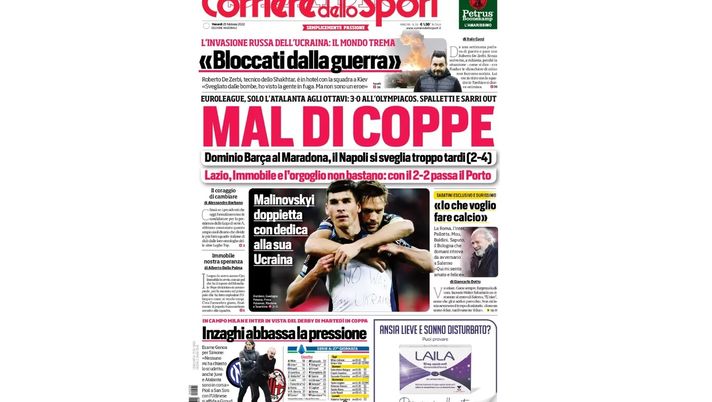 Prima Pagina, Corriere dello Sport: “Mal di coppe, dominio Barca al Maradona”  Prima Pagina