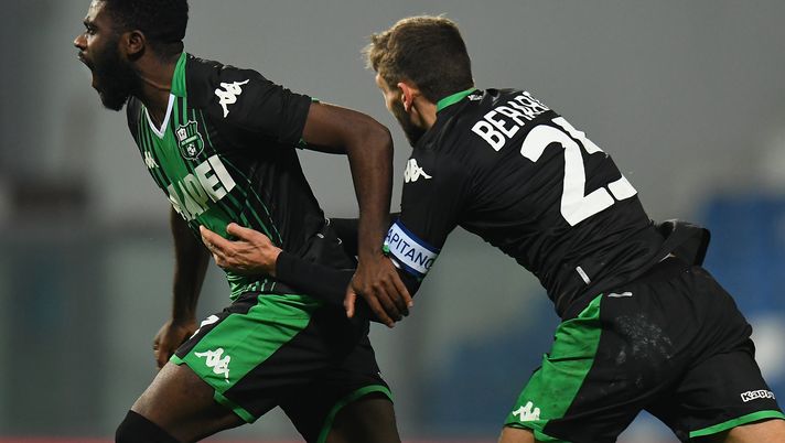 REGGIO NELL'EMILIA, ITALY - JANUARY 18:  Jeremie Boga of US Sassuolo  celebrates after scoring the 1-1 goal during the Serie A match between US Sassuolo and  Torino FC at Mapei Stadium - Città  del Tricolore on January 18, 2020 in Reggio nell'Emilia, Italy  (Photo by Alessandro Sabattini/Getty Images) 