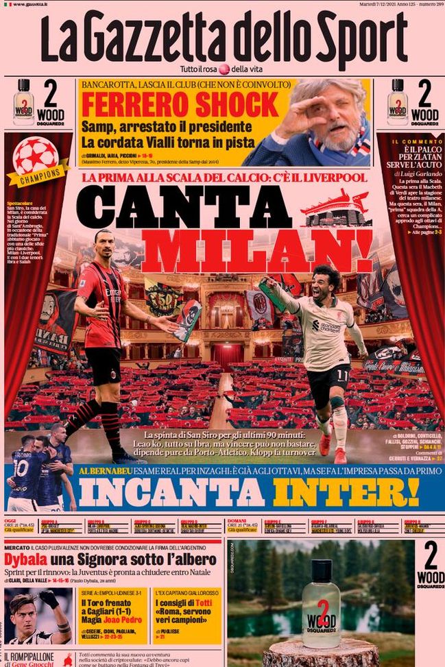 Prima Pagina, La Gazzetta dello Sport: “Canta Milan. Ferrero shock”  Prima Pagina