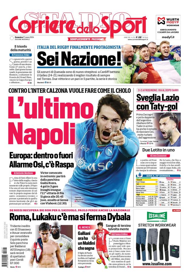 Prima Pagina Corriere dello Sport 17 marzo